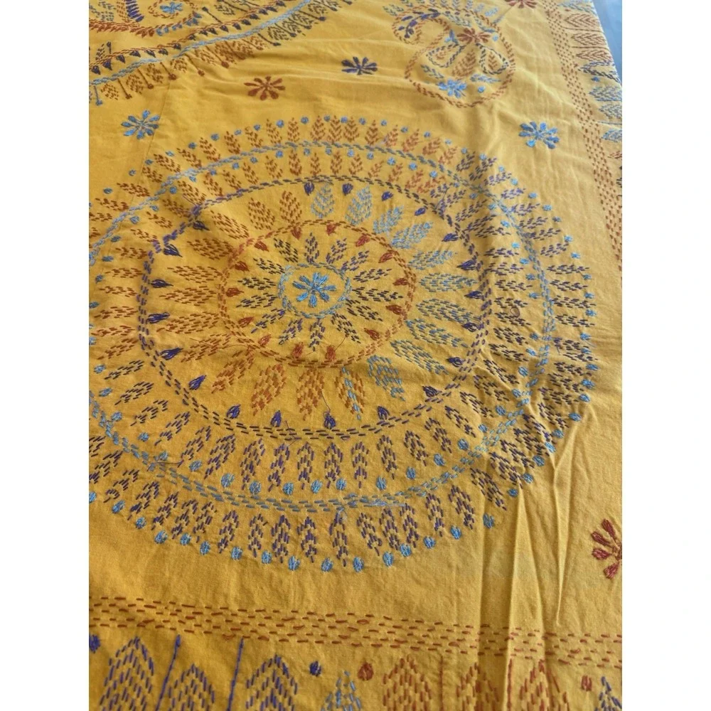 Handmade Indian Kantha Cotton Bedspread Coverlet 83x94 2 Pillowcases Boho
